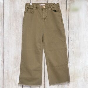 ZARA High-Waisted Wide-Leg Jeans – Olive Green with Raw Hem